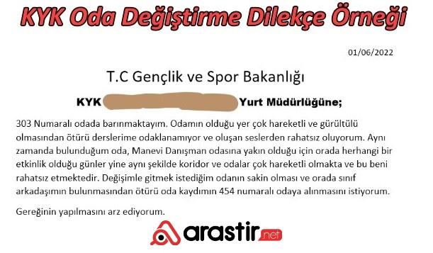 KYK Oda Değiştirme Dilekçe Örneği – (KYK Yurt) 2024